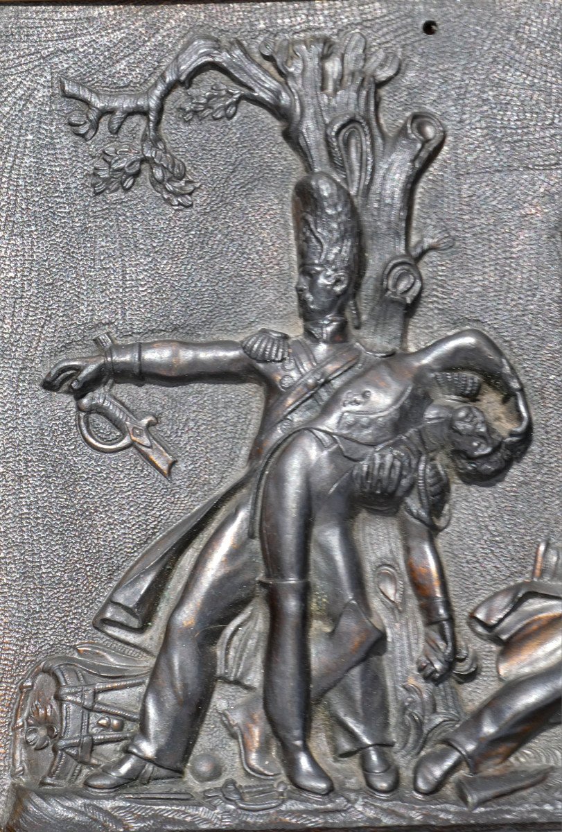 Bas Relief En Bronze Patiné , Souvenir Napoléonien , Bataille De Waterloo , Premier Empire XIXe-photo-4