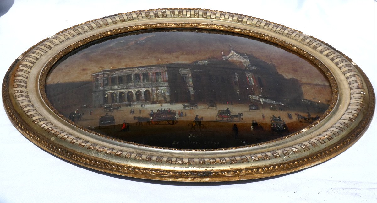 Grande Peinture En Fixé Sous Verre , Opera Garnier De Paris , époque Napoléon III , Nacre 1870-photo-5