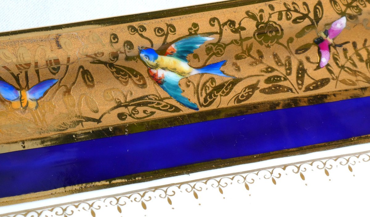 Plat à Cake En Porcelaine De Paris , Le Tallec Décor Aux Oiseaux , XIXe Napoléon III-photo-4
