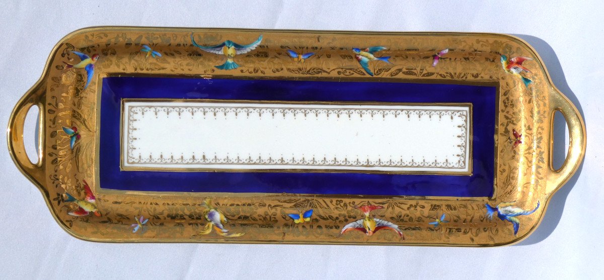 Plat à Cake En Porcelaine De Paris , Le Tallec Décor Aux Oiseaux , XIXe Napoléon III
