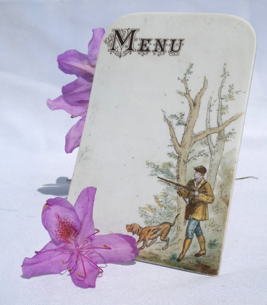 Porte Menu Bouquetiere1900 , Porcelaine Décor De Chasse Venerie XIXe , Curiosité