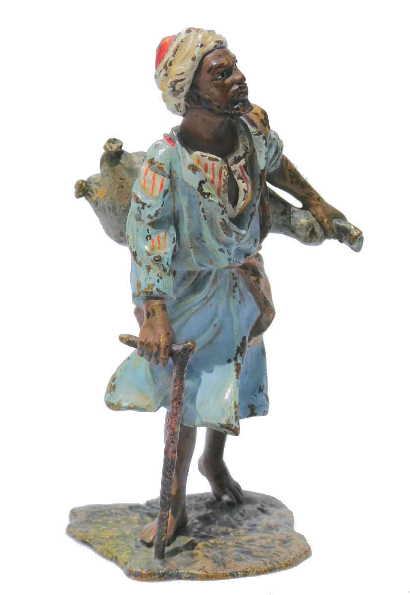Bronze De Vienne Orientaliste , Franz Xavier Bergmann , Vendeur De Souk , Homme à La Canne-photo-2