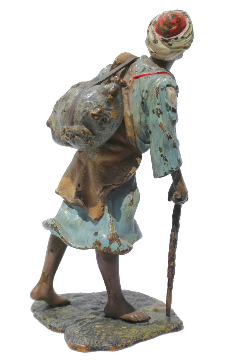 Bronze De Vienne Orientaliste , Franz Xavier Bergmann , Vendeur De Souk , Homme à La Canne-photo-4