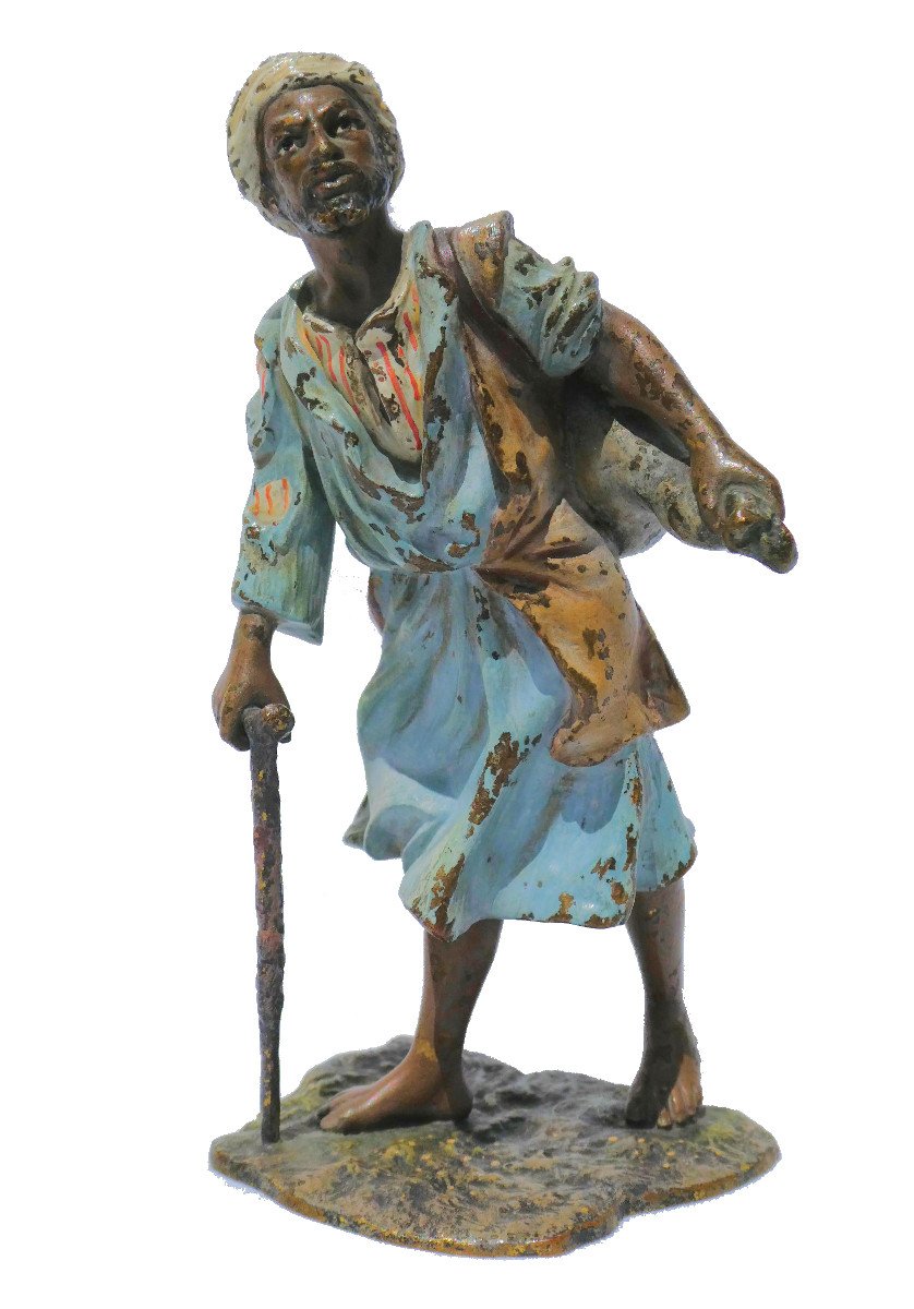 Bronze De Vienne Orientaliste , Franz Xavier Bergmann , Vendeur De Souk , Homme à La Canne-photo-3