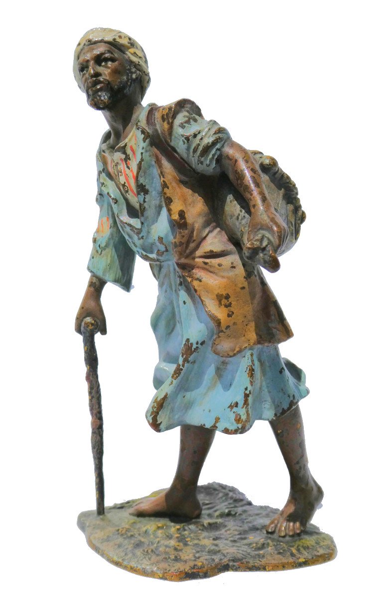 Bronze De Vienne Orientaliste , Franz Xavier Bergmann , Vendeur De Souk , Homme à La Canne