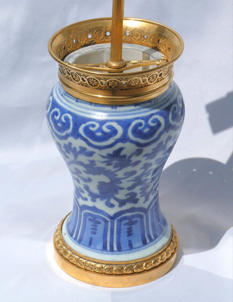 18th Century Delft Faience Table Lamp, Louis XVI Style Gilt Bronze Frame, China-photo-2
