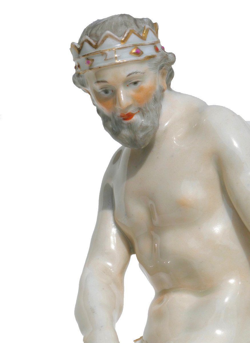 Large Porcelain Sculpture From Paris Meissen Style Zeus / Jupiter, 19th Century Mythology Jacob Petit-photo-3
