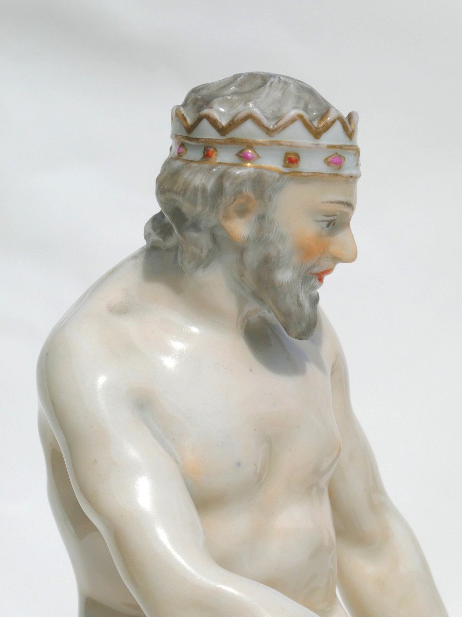 Large Porcelain Sculpture From Paris Meissen Style Zeus / Jupiter, 19th Century Mythology Jacob Petit-photo-2