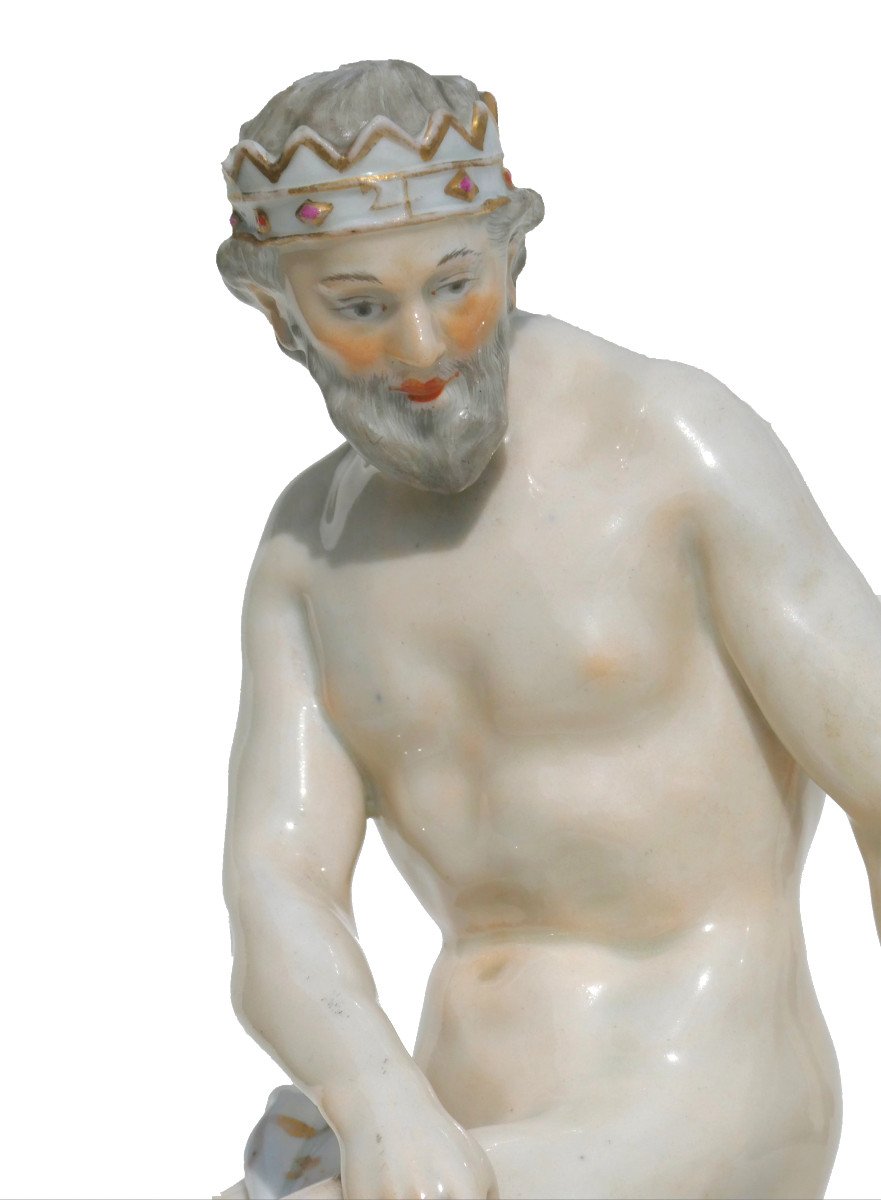 Large Porcelain Sculpture From Paris Meissen Style Zeus / Jupiter, 19th Century Mythology Jacob Petit-photo-6