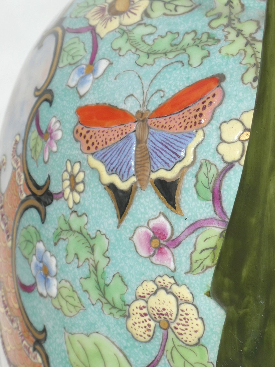 Large Bayeux Porcelain Vase, 1850 Period, Chinese Celadon Decor Jenny Langlois 19th Century-photo-5