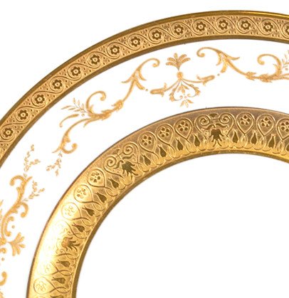 Serie De 6 Assiettes De Presentation Porcelaine Raynaud Medicis Blanche & Or Limoges-photo-2