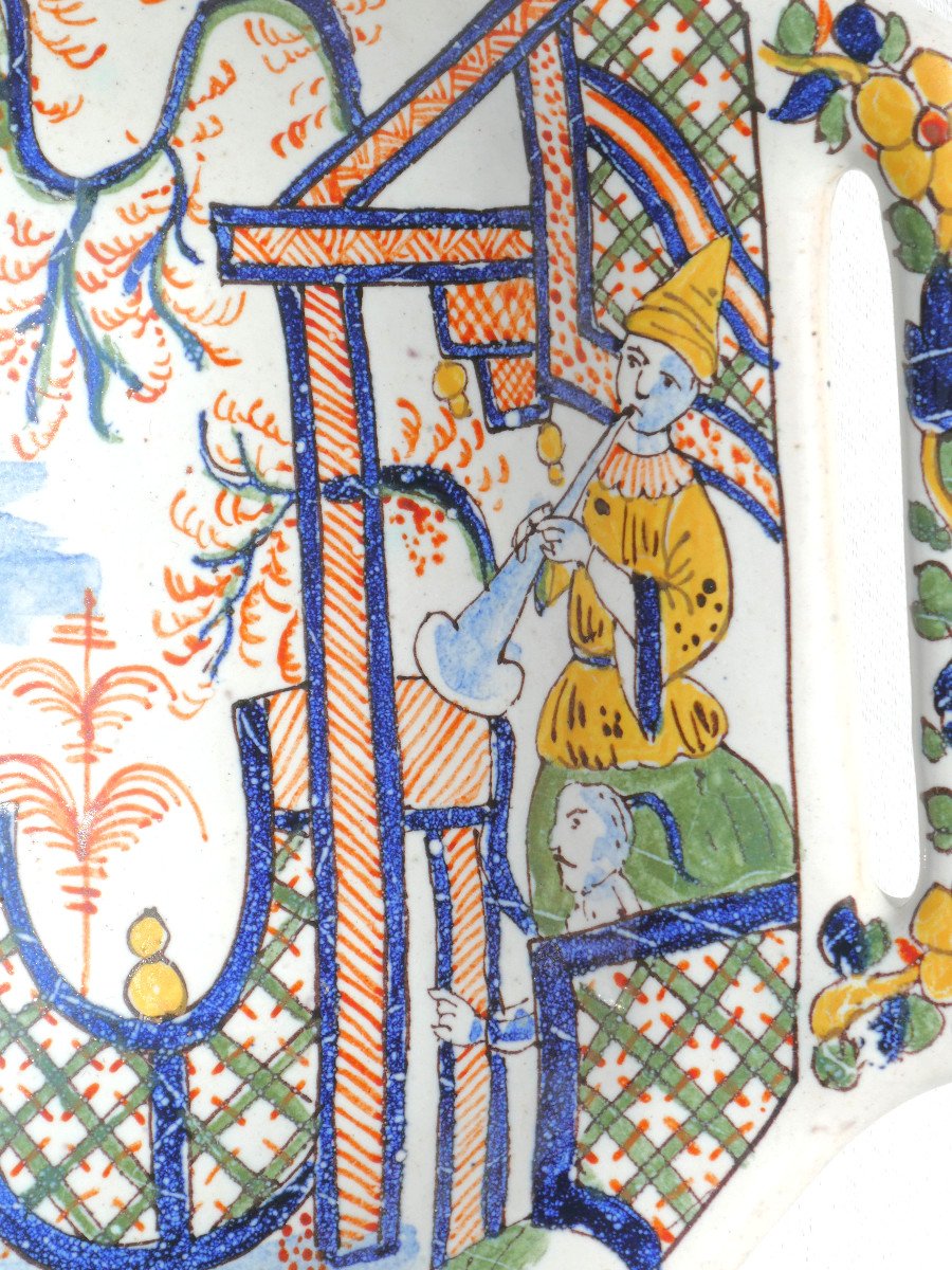 Plat à Deux Anses Faience XVIIIe Décor Aux Chinois Et Aux Papillons , Rouen , Sinceny Bannette-photo-2