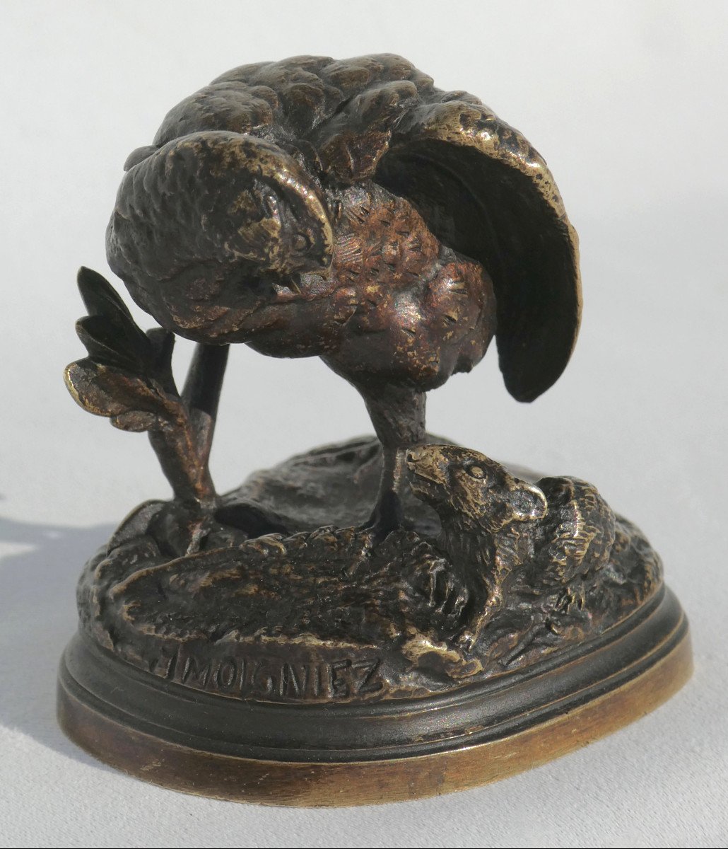 Sculpture En Bronze , Sujet Animalier , Perdrix & Rat Signé Jules Moigniez ( 1835 - 1894 ) XIXe-photo-2