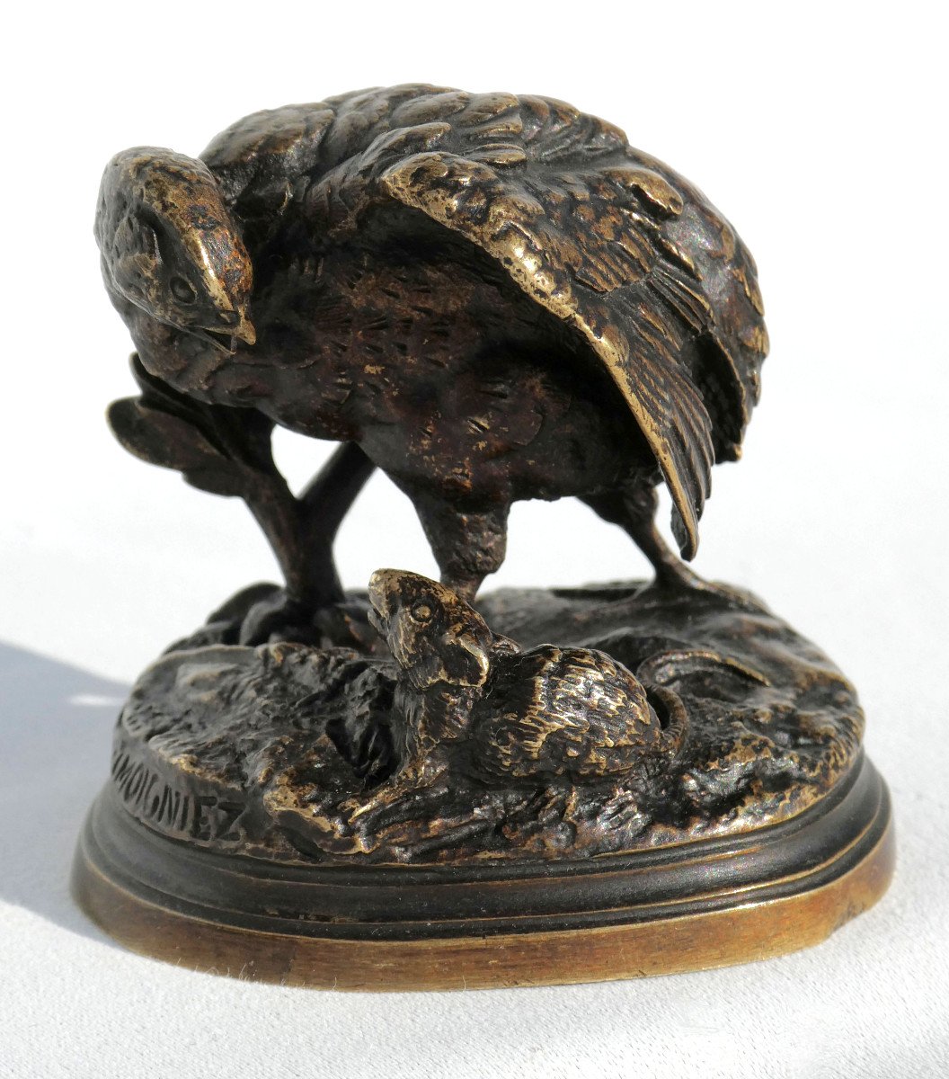 Sculpture En Bronze , Sujet Animalier , Perdrix & Rat Signé Jules Moigniez ( 1835 - 1894 ) XIXe-photo-3