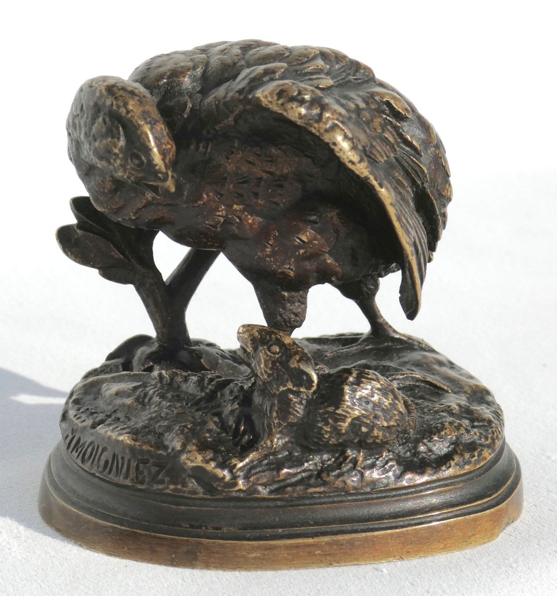 Sculpture En Bronze , Sujet Animalier , Perdrix & Rat Signé Jules Moigniez ( 1835 - 1894 ) XIXe
