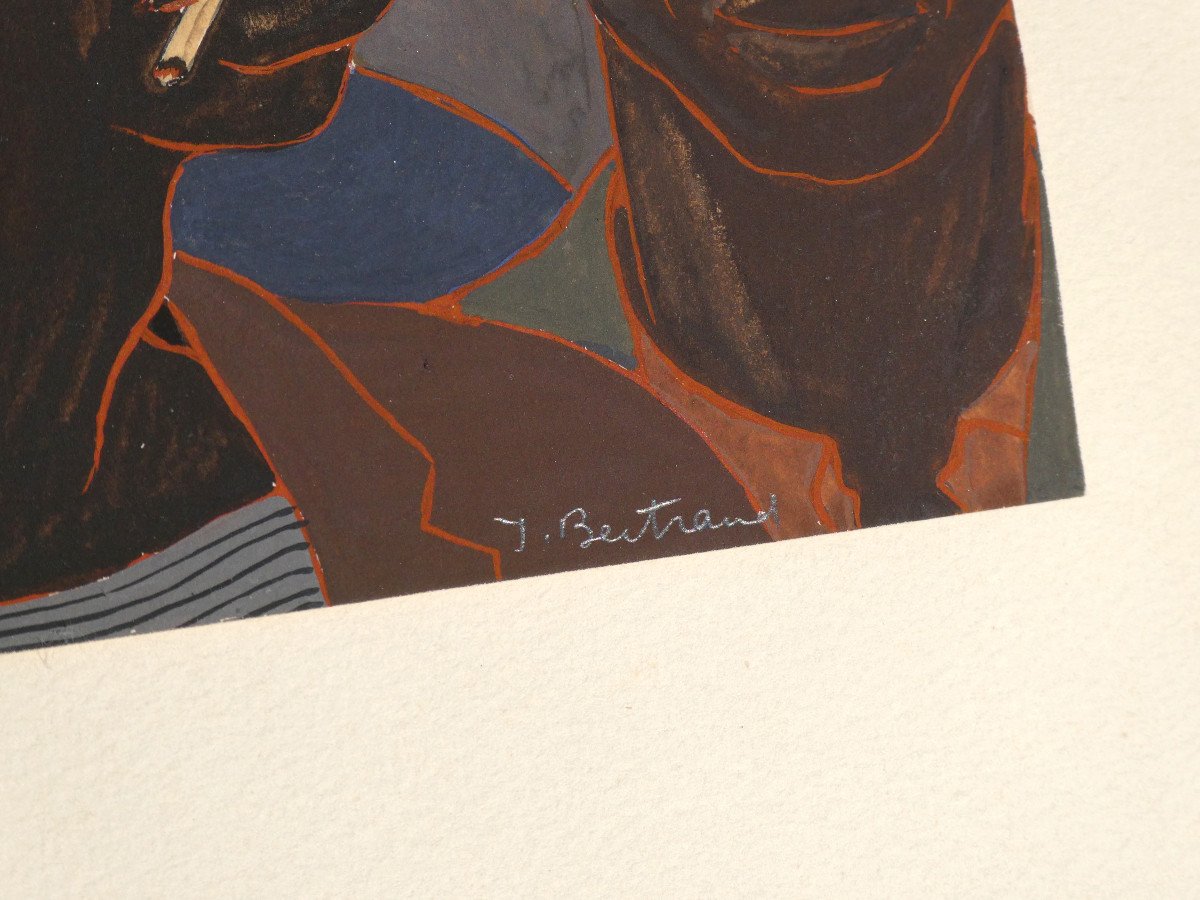 Gouache Epoque 1950 , Portraits De Six Hommes , J. Bertrand , Urbanisme , New York , modernisme-photo-3