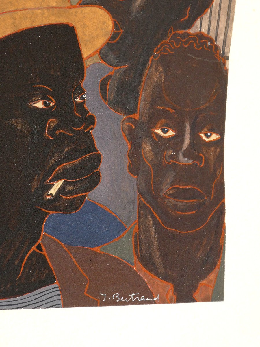 Gouache Epoque 1950 , Portraits De Six Hommes , J. Bertrand , Urbanisme , New York , modernisme-photo-4