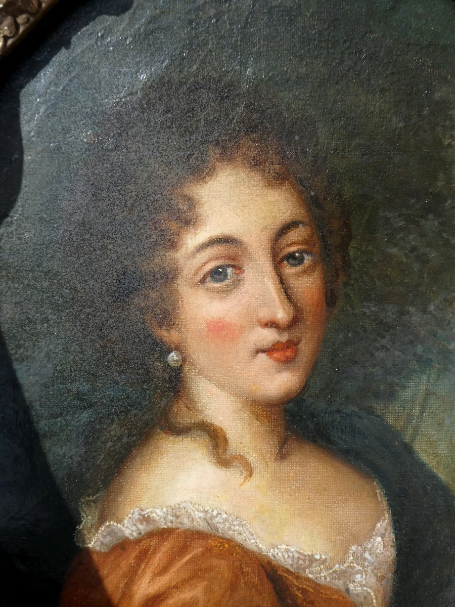 Portrait Jeune Femme époque XVIIe Siecle Cadre Bois Sculpté Doré Suiveur De Nicolas Largilliere-photo-4