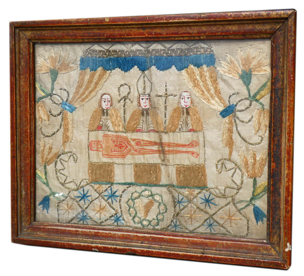 Broderie Religieuse Sur Soie Vers 1700 XVIIIe , Saint Suaire De Besançon , Reliquaire , Tableau