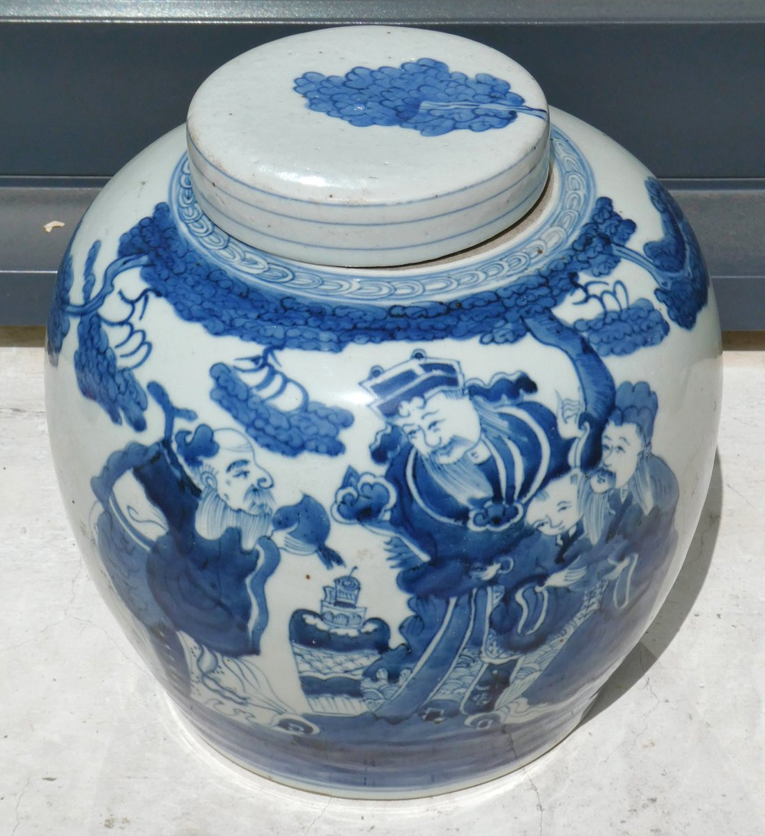 Chinese Porcelain Ginger Jar, Blue And White, Early 19th Century, Sanxing Decor-photo-2