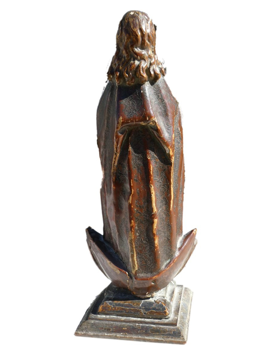 Polychrome Wood, Virgin In Prayer, 18th Century, Angel -photo-3