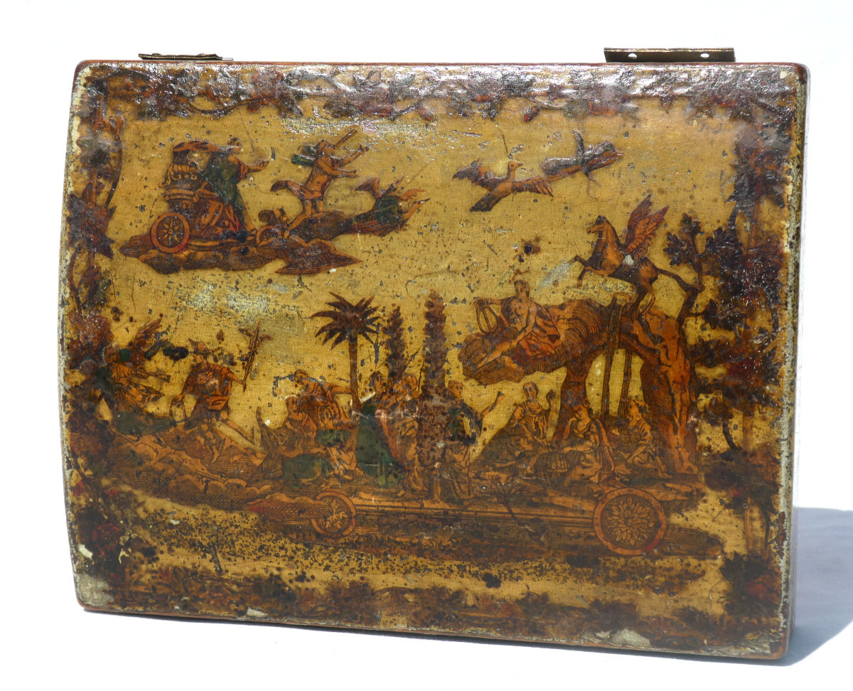 Quadrille Box, Arte Povera Period 18th Century, Mythological Scene, Louis XV, Box