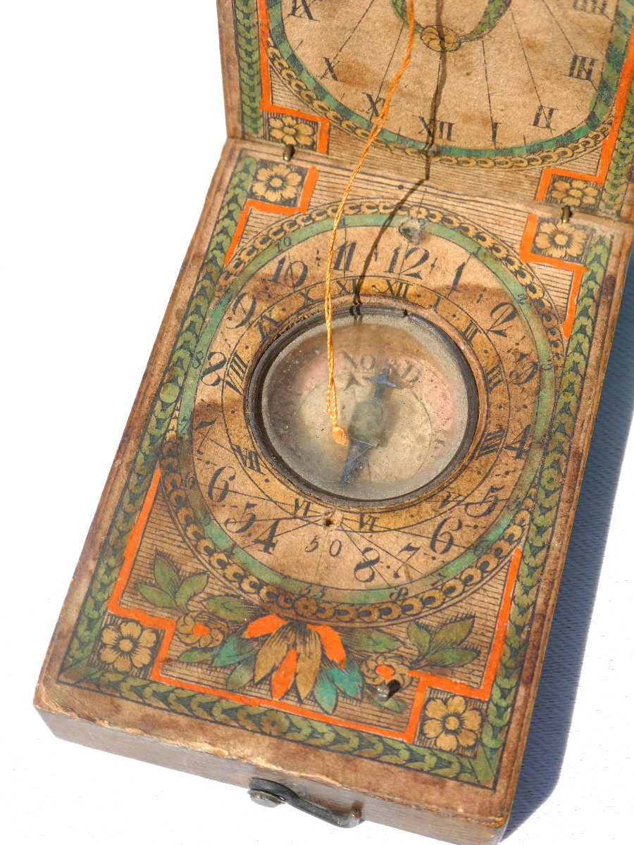 Cadran Solaire Diptyque / Boussole , époque Fin XVIIIe Siecle , Objet Scientifique De Voyage-photo-1