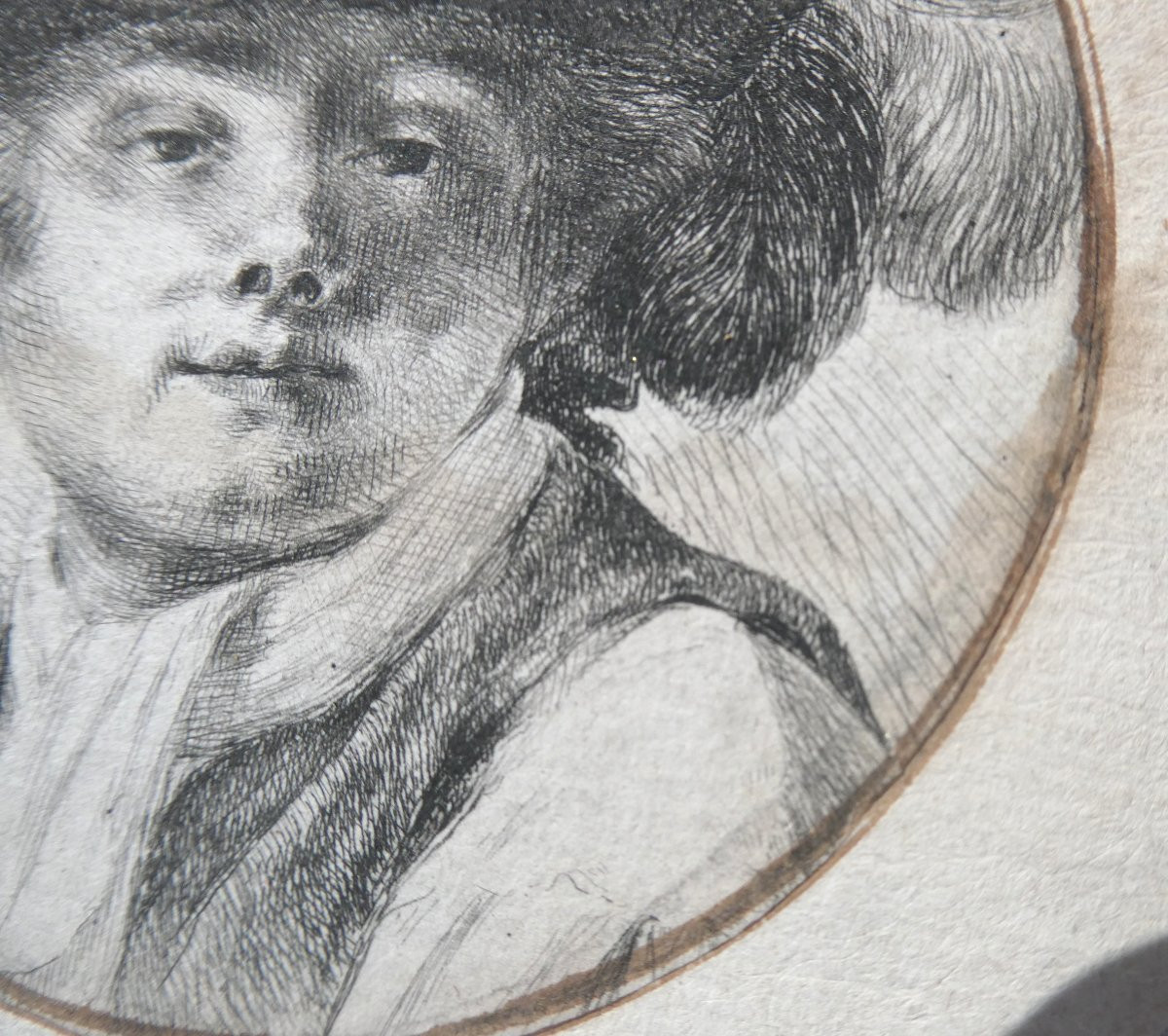 Portrait de Jeune homme , Epoque XVIIIe siecle , Tricorne , Dessin à La Plume , Tondo-photo-3