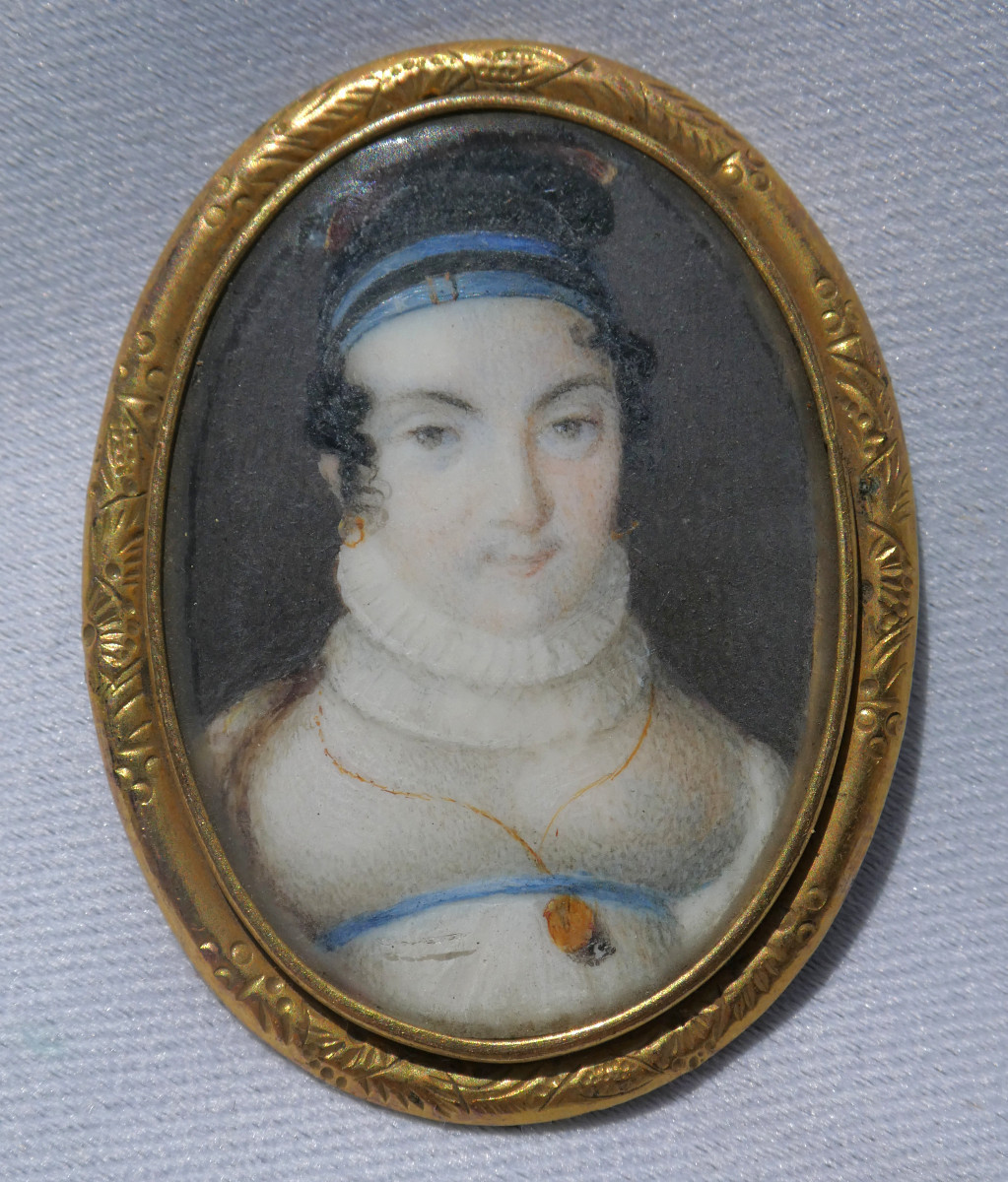 Portrait Miniature Epoque Premier Empire , Jeune Femme Aux Bijoux , 1800 , XIXE 
