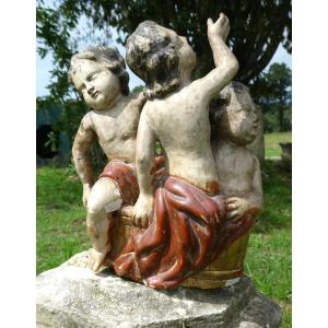Sculpture En Bois Polychrome , Trois Enfants Au Saloir , Saint Nicolas , Nancy Lorraine XVIIIe