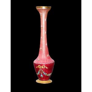 Soliflore Vase In Enamels, Louis XVI Style, 1900 Period, Ribbon Knots, Fabergé Style, 