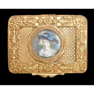 Boite à Mouches époque Napoléon III Style Louis XVI , Portrait Miniature Marie Antoinette XIXe