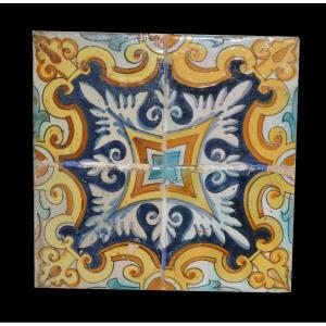 Four Spanish Earthenware Tiles, Talavera, Portugal, Azulejos, 18th Century, Tiling 