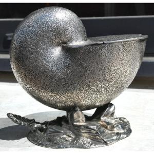 Coquillage / Nautile En Métal Argenté , Chauffe Cuillere Anglais époque 1900 , Art De La Table