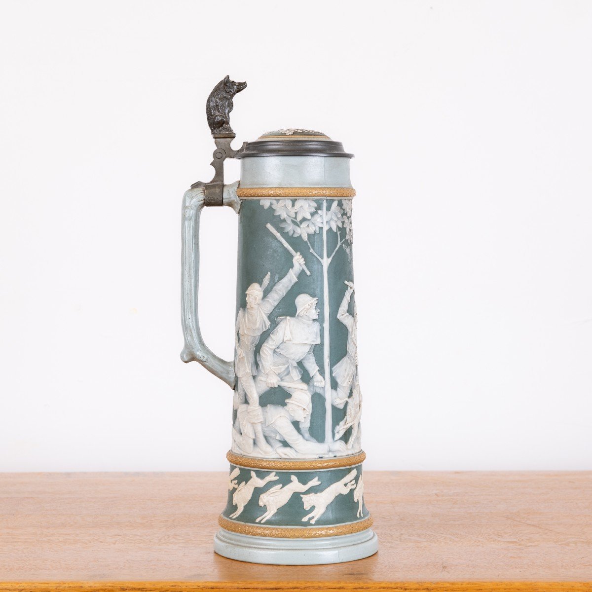 2.5 Litre Beer Jug With Hunting Scene From Mettlach, Germany, 1890s-photo-2