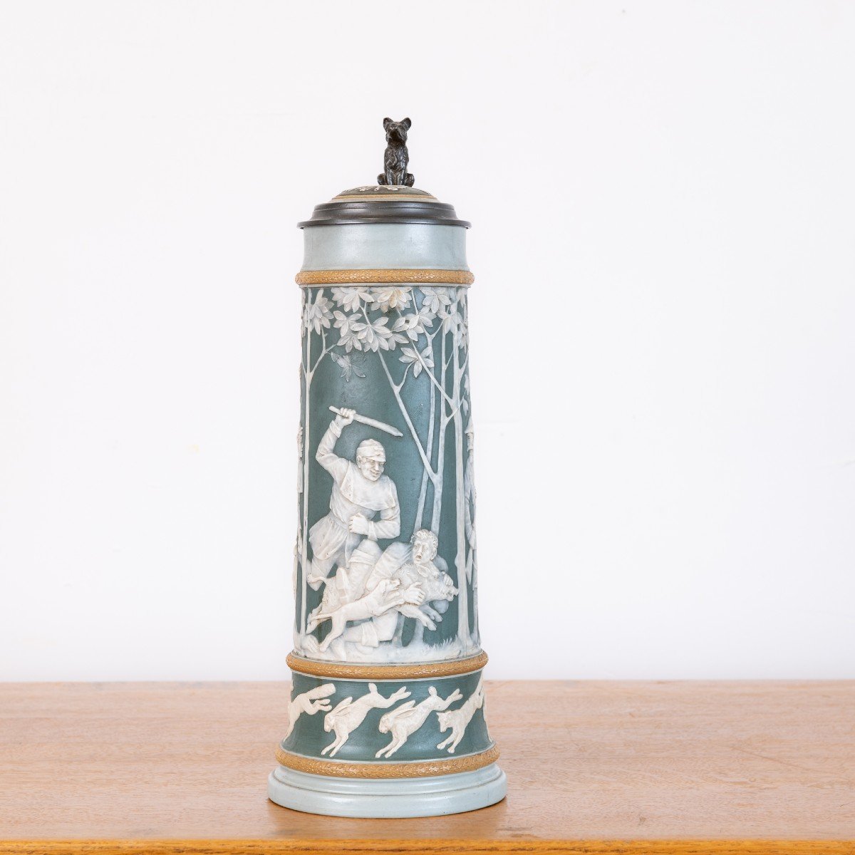 2.5 Litre Beer Jug With Hunting Scene From Mettlach, Germany, 1890s-photo-2