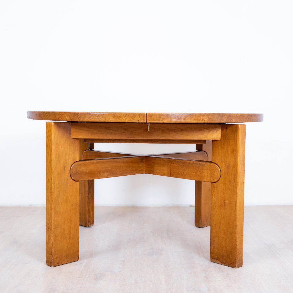 Round Elm Table With Extension From Maison Regain, 1985-photo-5
