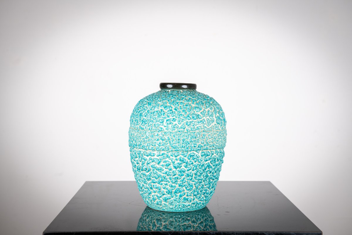 Céramique Louis Dage decor neige émeraude circa 1925-photo-3