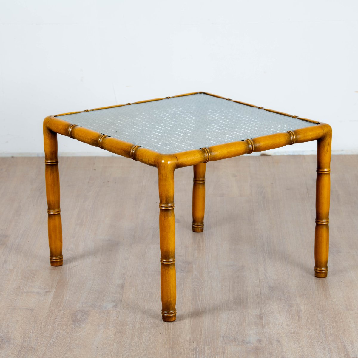 Coffee Table In Bamboo Wood With Caning And Square Glass Top, 1970s-photo-2