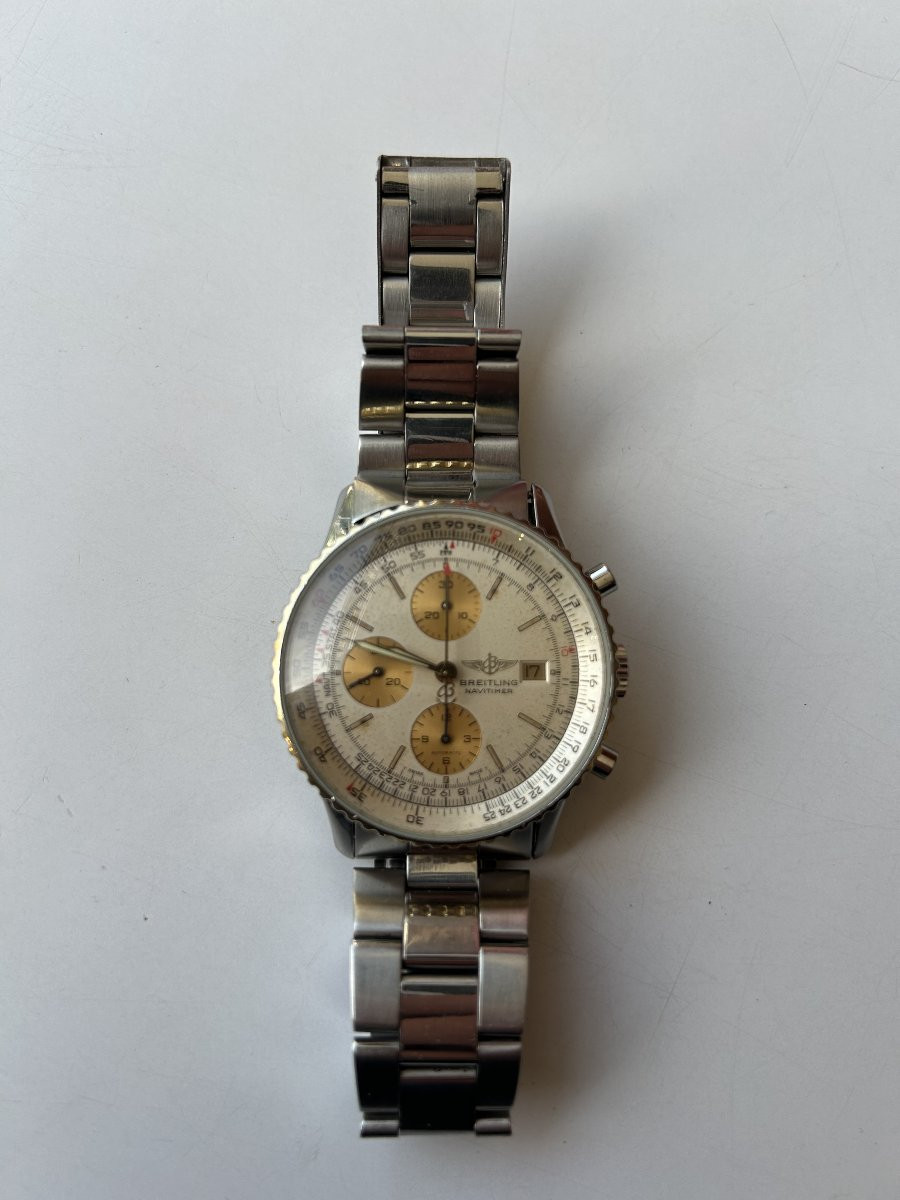Breitling Old Navitimer Gold And Steel Calibre Eta 7750 Ref 1399 N°81610 From 1985 White Background-photo-1