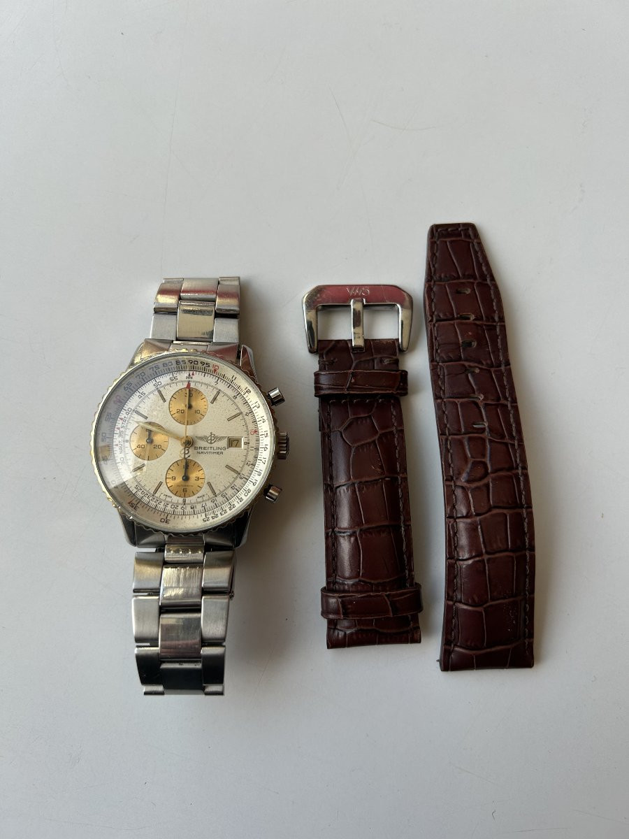 Breitling Old Navitimer Gold And Steel Calibre Eta 7750 Ref 1399 N°81610 From 1985 White Background-photo-3