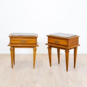 Art Deco Bedside Tables With Marble Tops, 1930s, Set Of 2