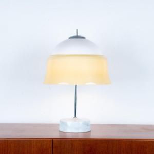 Lampe De Table En Verre Opalin Et Marbre, France, 1960