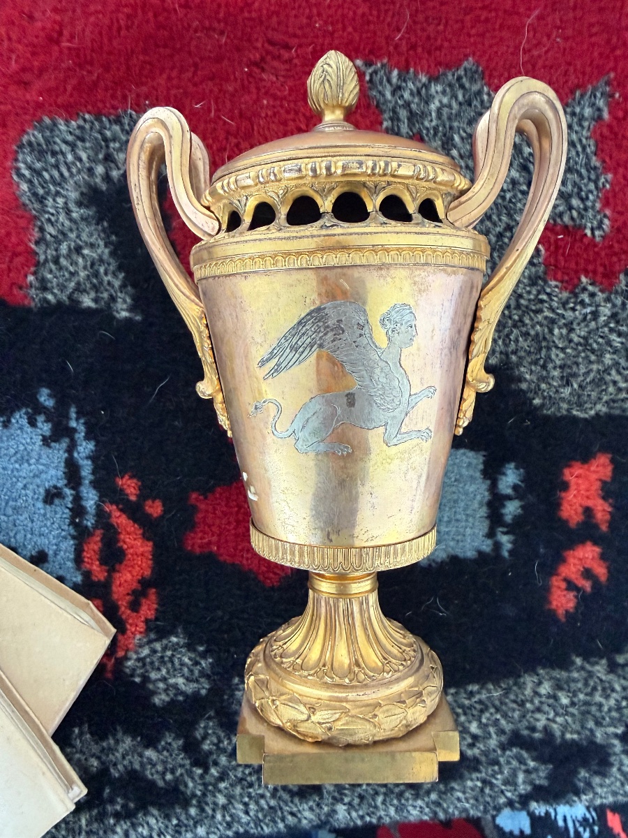 Cassolette d’époque Louis XVI, en or moulu (rose et jaune) -photo-4