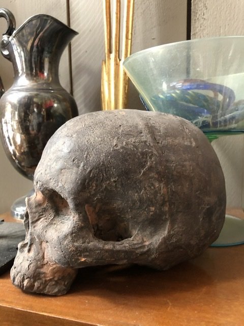 Vanité.  (crâne,tête De Mort). Vanité sculptée en terre cuite,travail original de la fin du XIX-photo-3