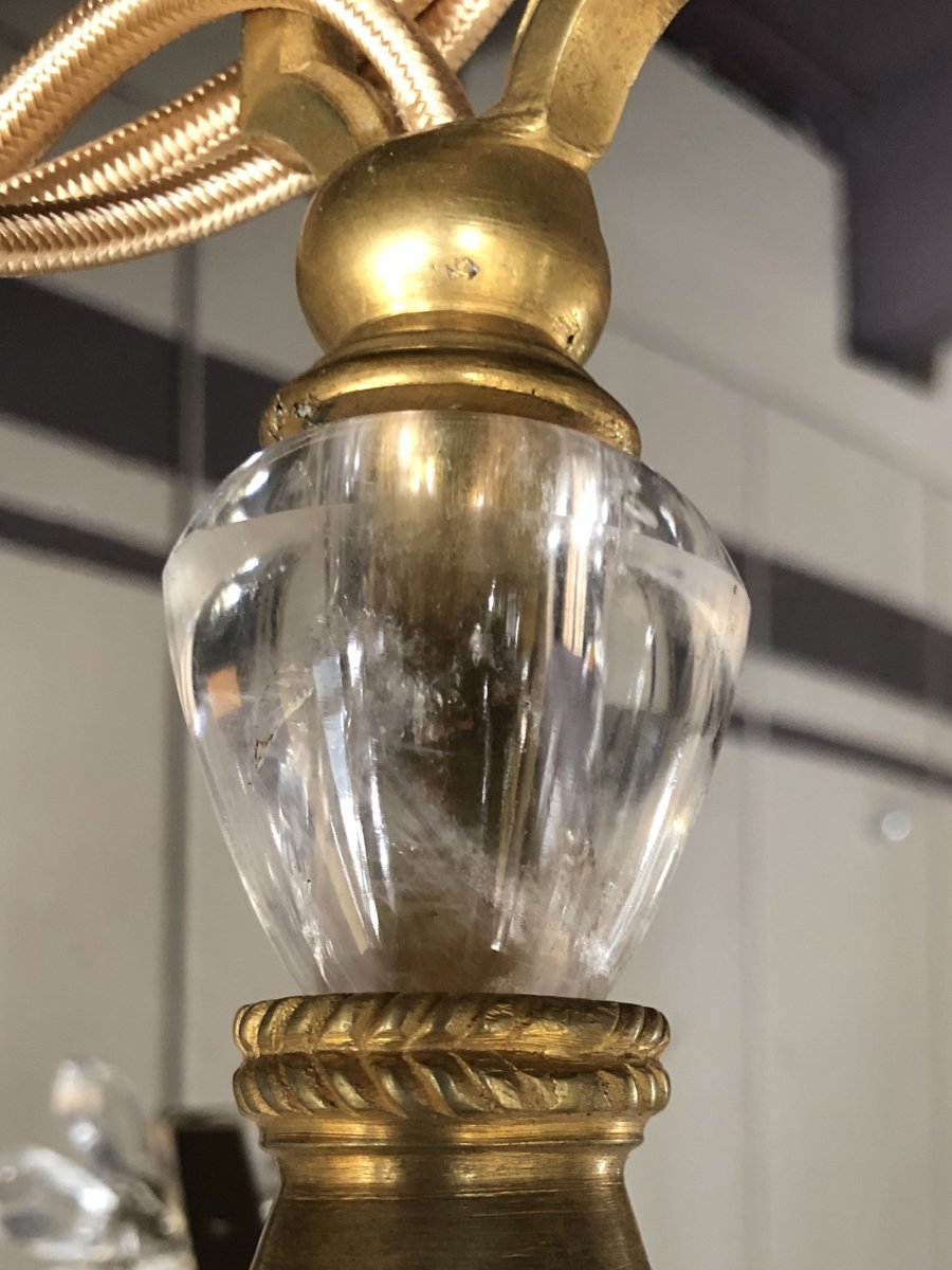 Lustre Bronze Doré Et Cristal De Roche 1940. -photo-3