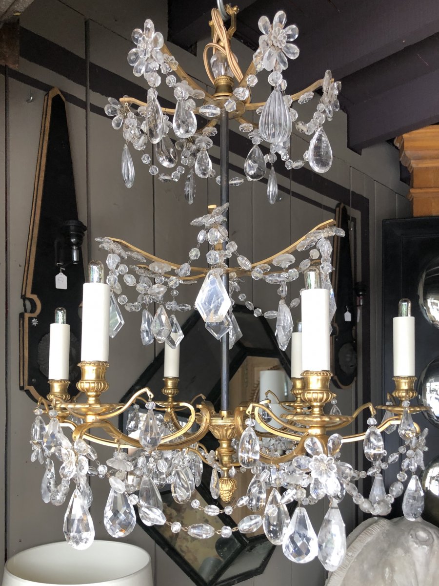 Lustre Bronze Doré Et Cristal De Roche 1940. 