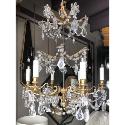 Gilt Bronze Chandelier And Rock Crystal 1940.
