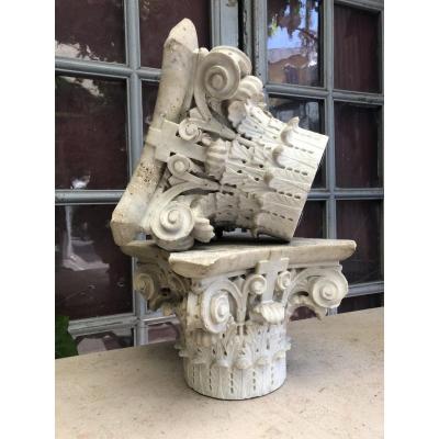 Pair Of Nineteenth Carrara Marble Capitals