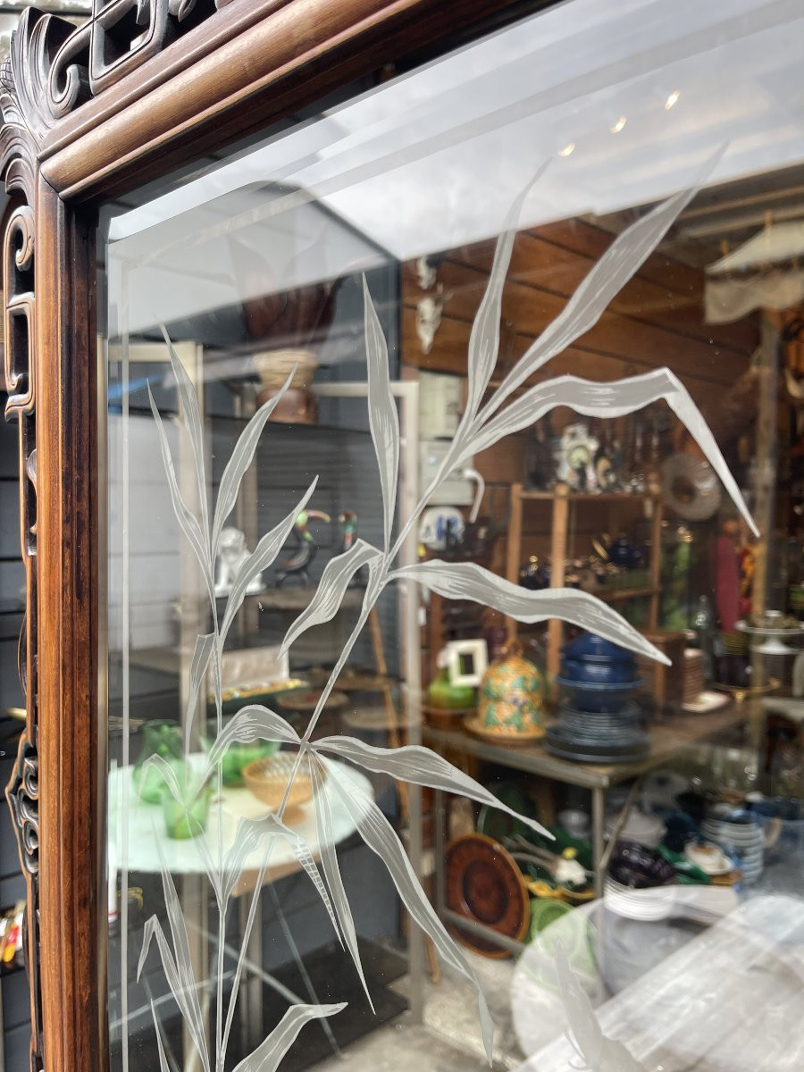 Écran de cheminée en noyer et verre sculpté, fin XIXᵉ-photo-1